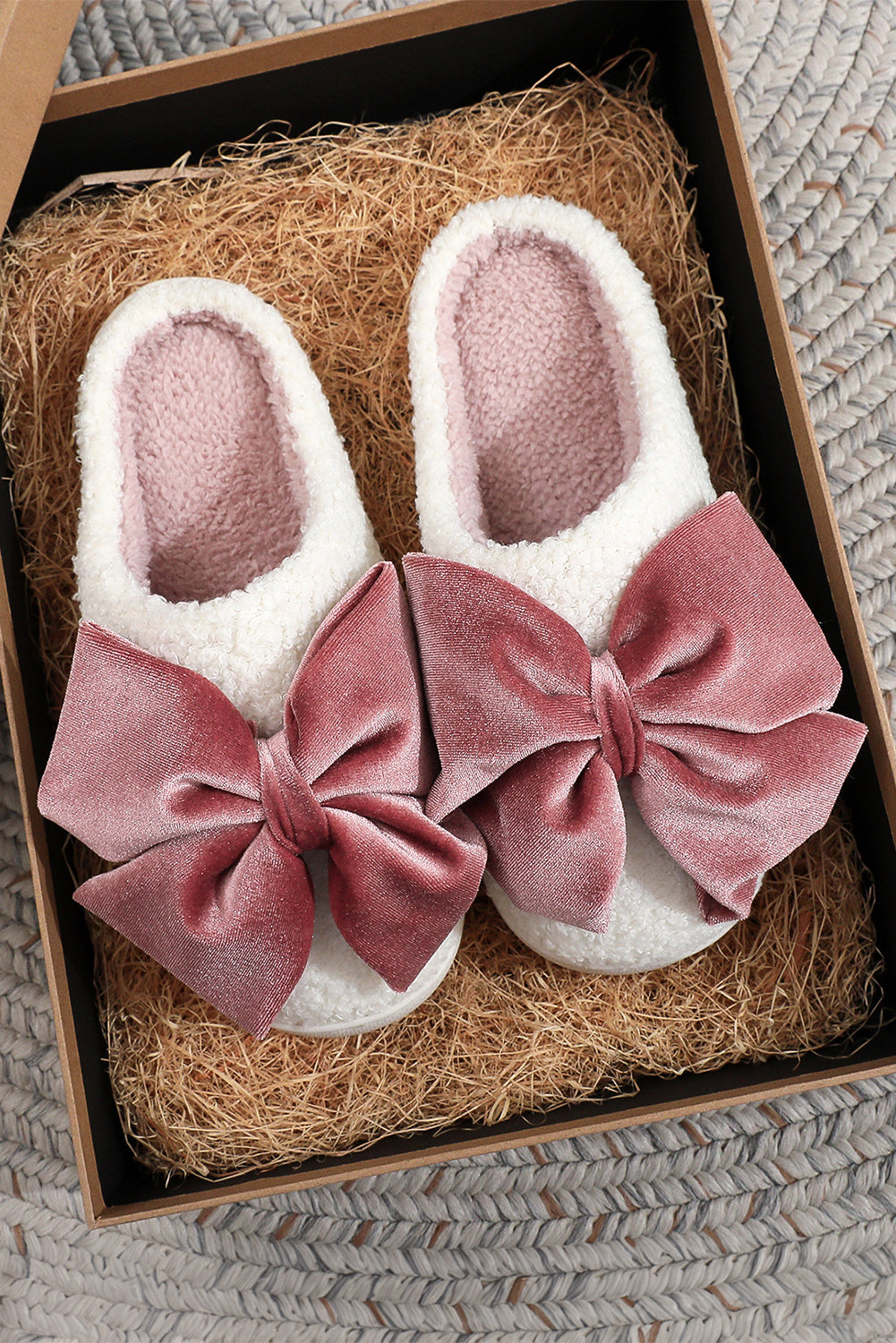 White Glister Ribbon Bow Decor  Slippers