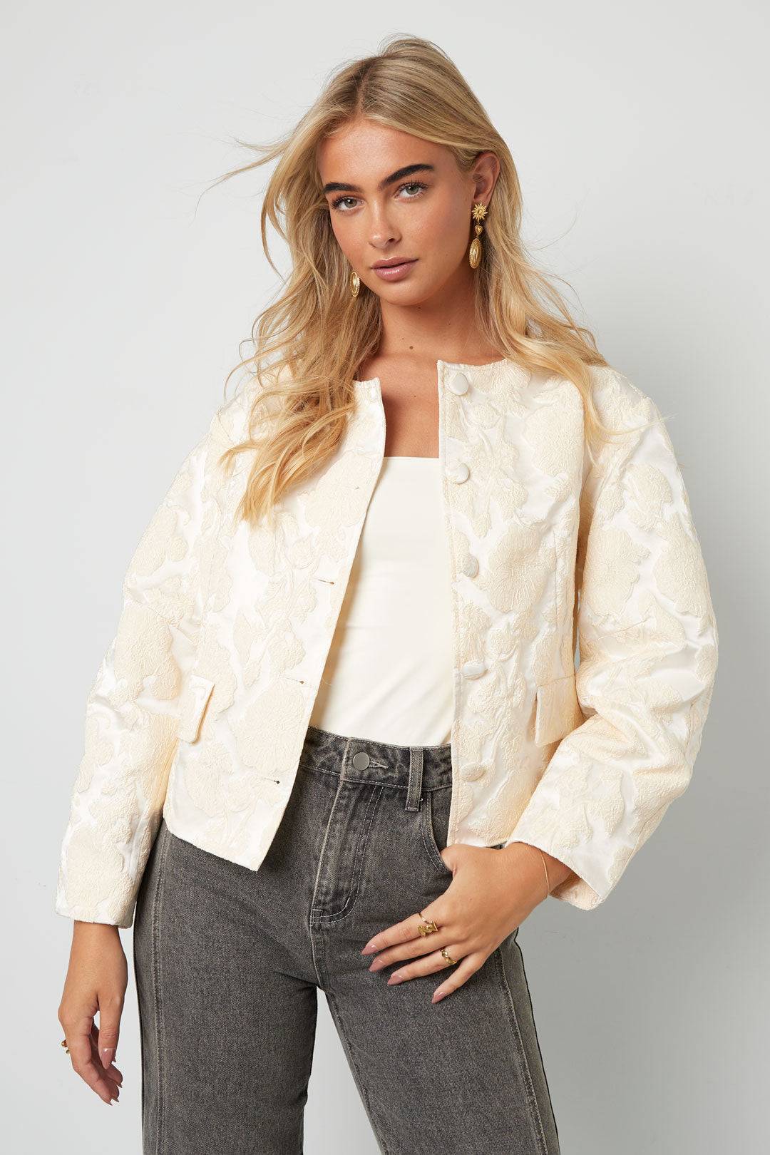 Jacquard Balloon Sleeve Jacket