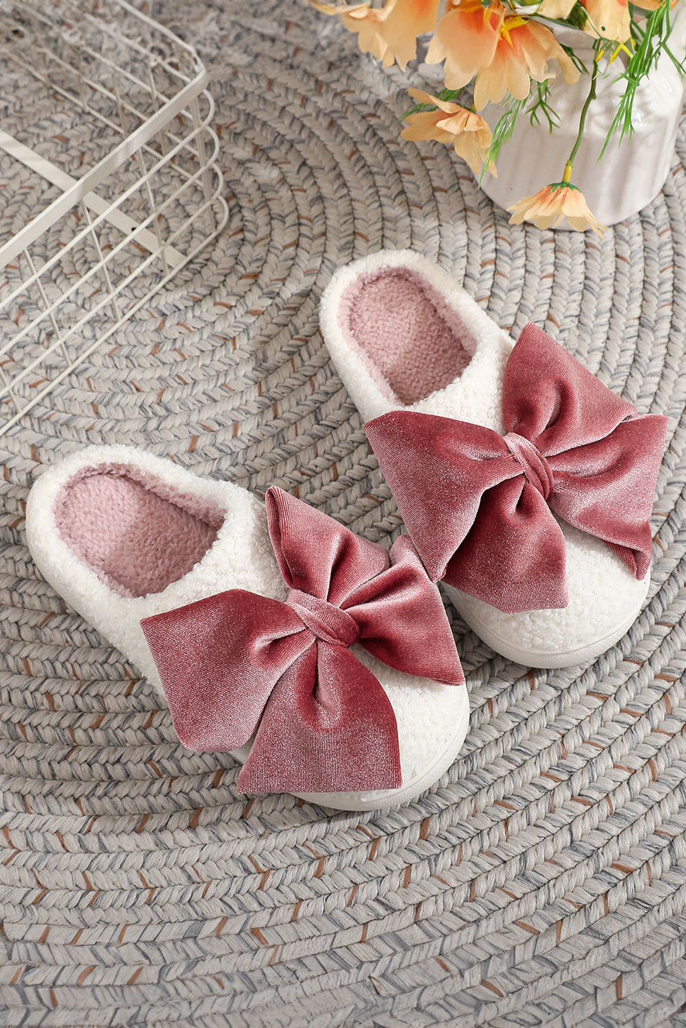 White Glister Ribbon Bow Decor  Slippers