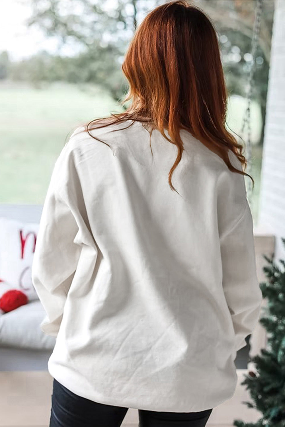 Christmas Tree Patched Drop Shoulder Sweatshirt