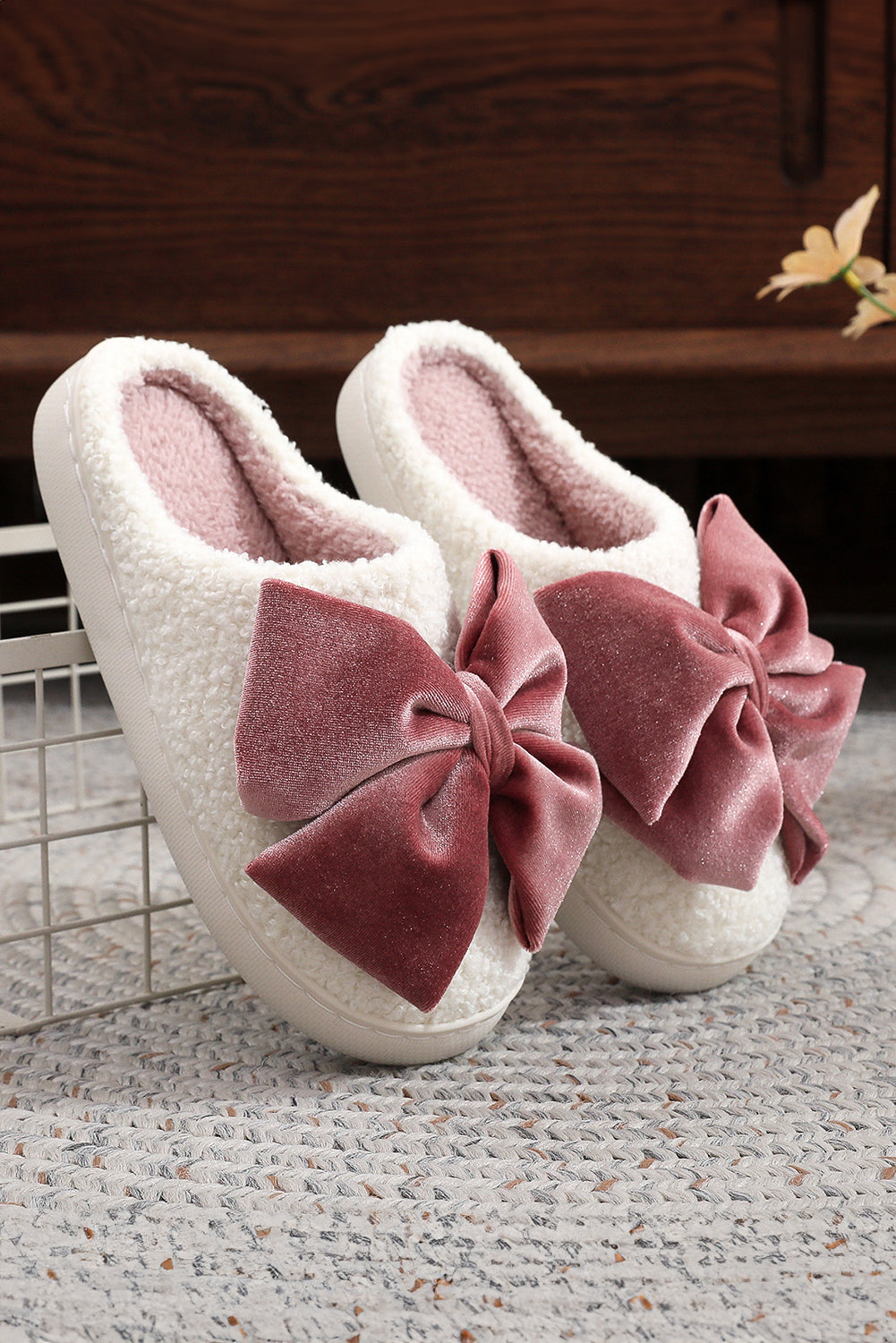 White Glister Ribbon Bow Decor  Slippers